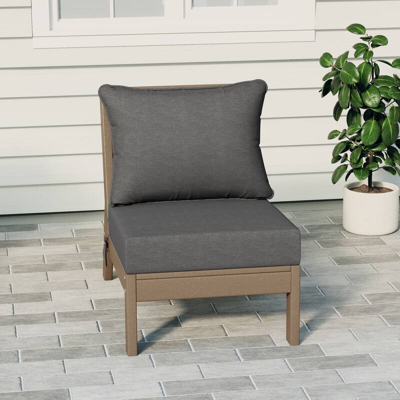Birchwood All Weather HDPE Outdoor Patio Deep Seating Weathered Wood Armless Chair With Cushions (1-Piece)