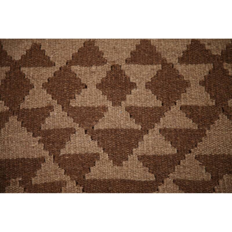Brown Kilim Oriental Area Rug Flat-weave Wool Foyer Carpet - 3'2" x 4'9"