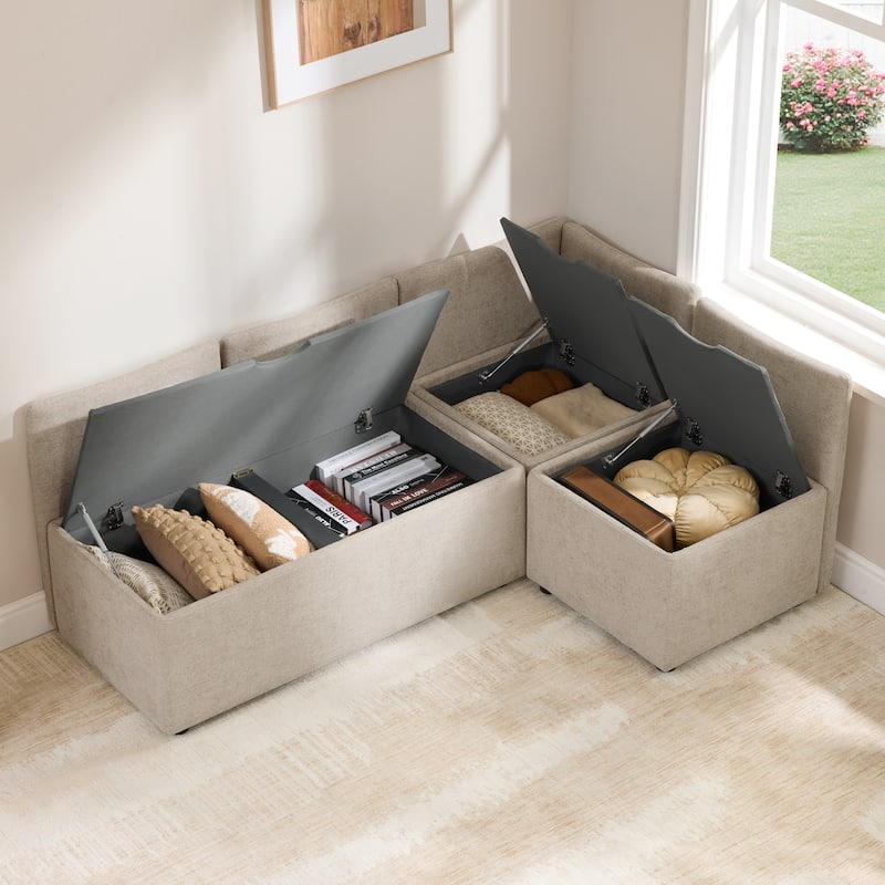 Spruce & Spring Modern 74" L-Shaped Dining Bench with Storage, Corner Breakfast Nook Banquette Bench