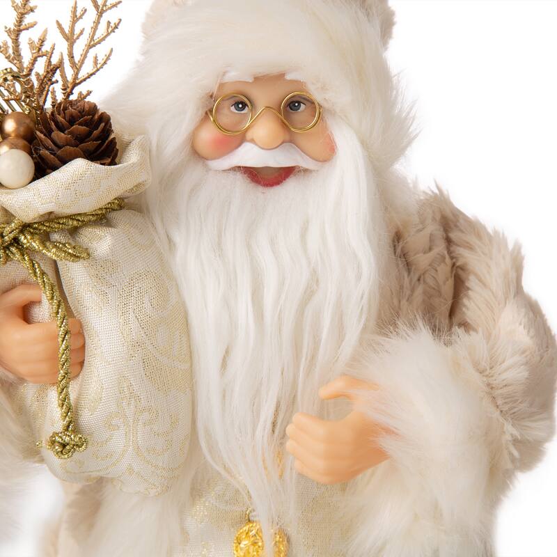 Glitzhome Christmas Imitative Fur Woodland Santa Figurine