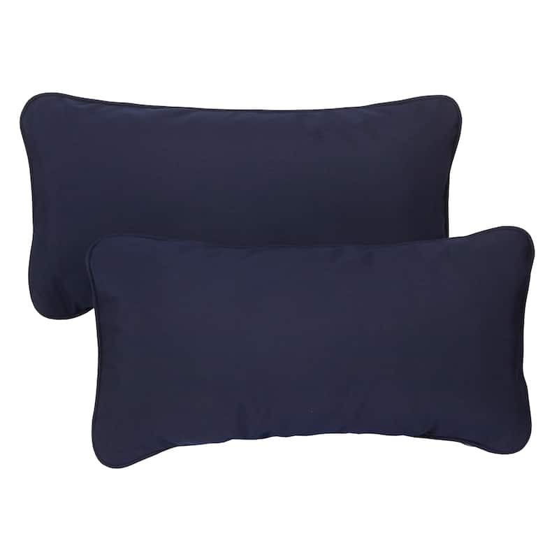Sorra Home Sunbrella Canvas Navy Corded Indoor/ Outdoor Pillows (Set of 2) - 12 in x 24 in