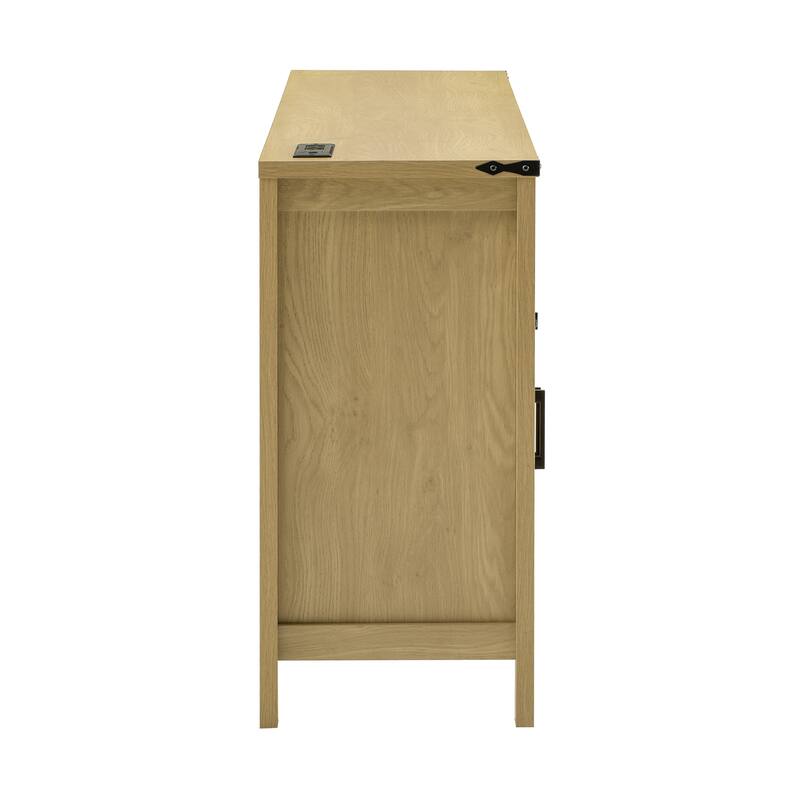Farmhouse 4-Door Sideboard Buffet with Power Outlets and USB Ports Adjustable Shelves, for Living Room, Dining Room