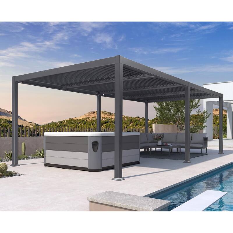 PURPLE LEAF Louvered Pergola Sun Shade Shelter with Adjustable Metal Roof for Patio Hardtop Pergola - 11.4' x 23.3' - Grey