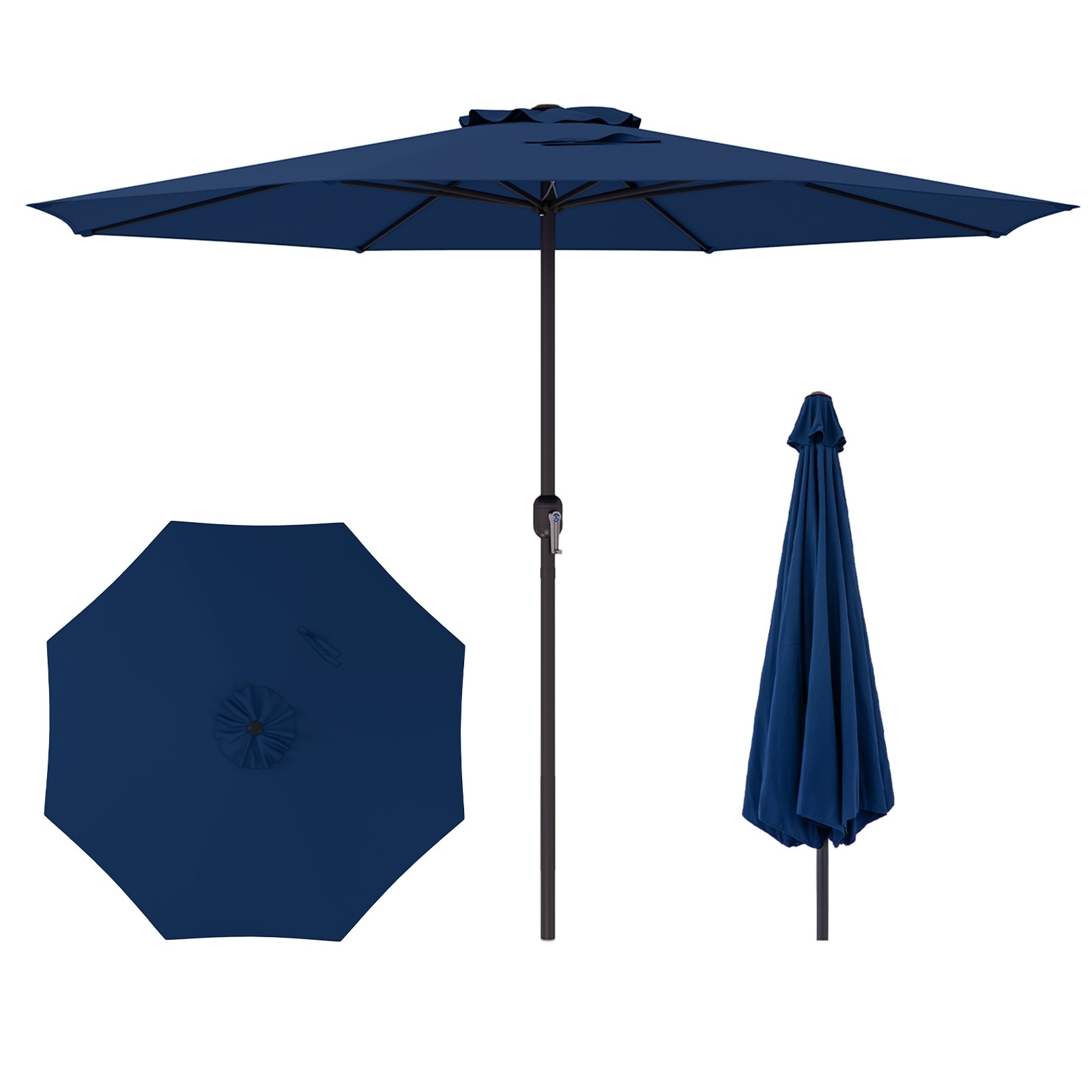 12 Feet Patio Polyester Umbrella with Metal Tube Pole and 8 Heavy-Duty Ribs