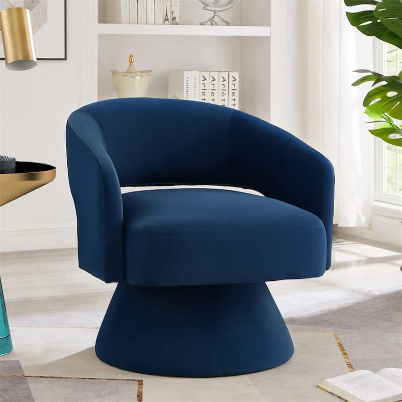 Modern Upholstered Velvet Swivel Barrel Chair with Armrest - Navy Blue