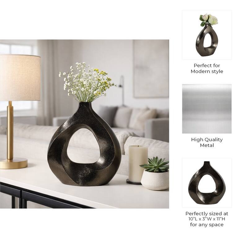 Artistic Metal Swirl Vase with Cut Out Center - Sculptural Flower Vase