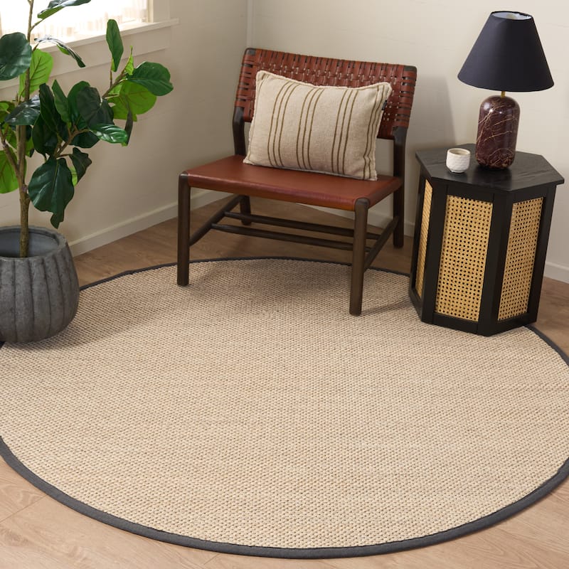 SAFAVIEH Natural Fiber Lorine Casual Border Sisal Rug - 8' Round - Marble/Dark Grey