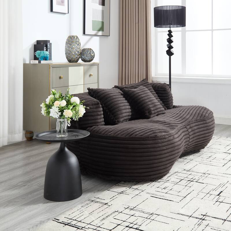 Corduroy Bean Bag Chair, Foam-Filled Lazy Floor Sofa with 3 Pillows, Soft Upholstered Lounge Chair for Adults & Teens