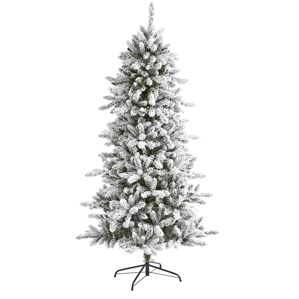 6' Flocked Livingston Fir Artificial Christmas Tree with Pine Cones