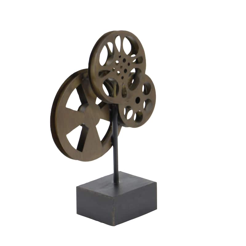 Bronze Metal Reel Film Decorative Sculpture with Elevated Block Base