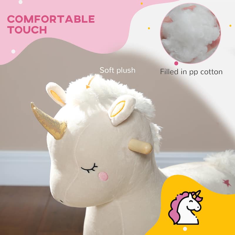 White Rocking Unicorn Ride-On Toy with Plush Seat and Sound Effects for Toddlers - 24.8" L x 13" W x 22" H