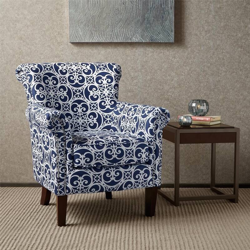 Madison Park Miri Navy/White Tight Back Club Chair - Navy