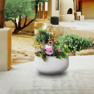Plantara 20" D Round Solid White Concrete planter with Drainage Hole, Modern Flower pot,Outdoor Planter pot for Garden,