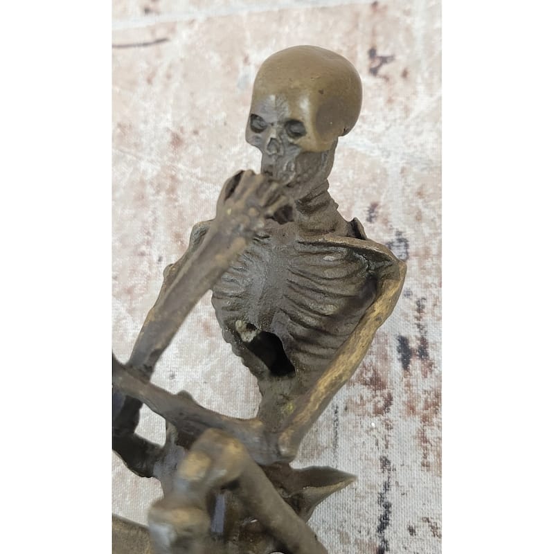 Skeleton Thinker Thinking Man Memento Mori Bronze Statuette Sculpture Figure 6 Inches X 4 Inches