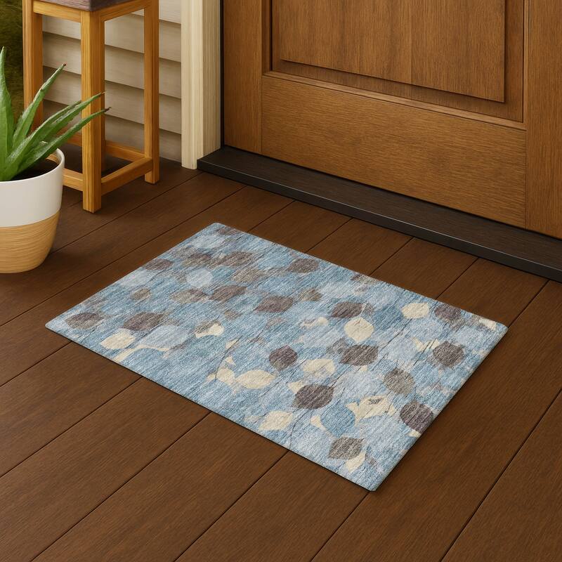 Machine Washable Indoor/ Outdoor Floral Mila Chantille Rug - Teal - 1'8" x 2'6"