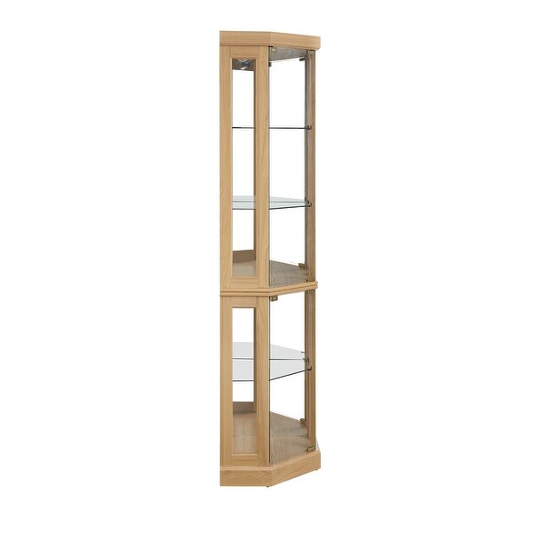 Classic Corner Glass Storage Cabinet with Bulb, Glass Shelves for