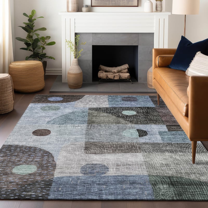 Machine Washable Indoor/ Outdoor Contemporary Geo Chantille Rug - Blue - 9' x 12'