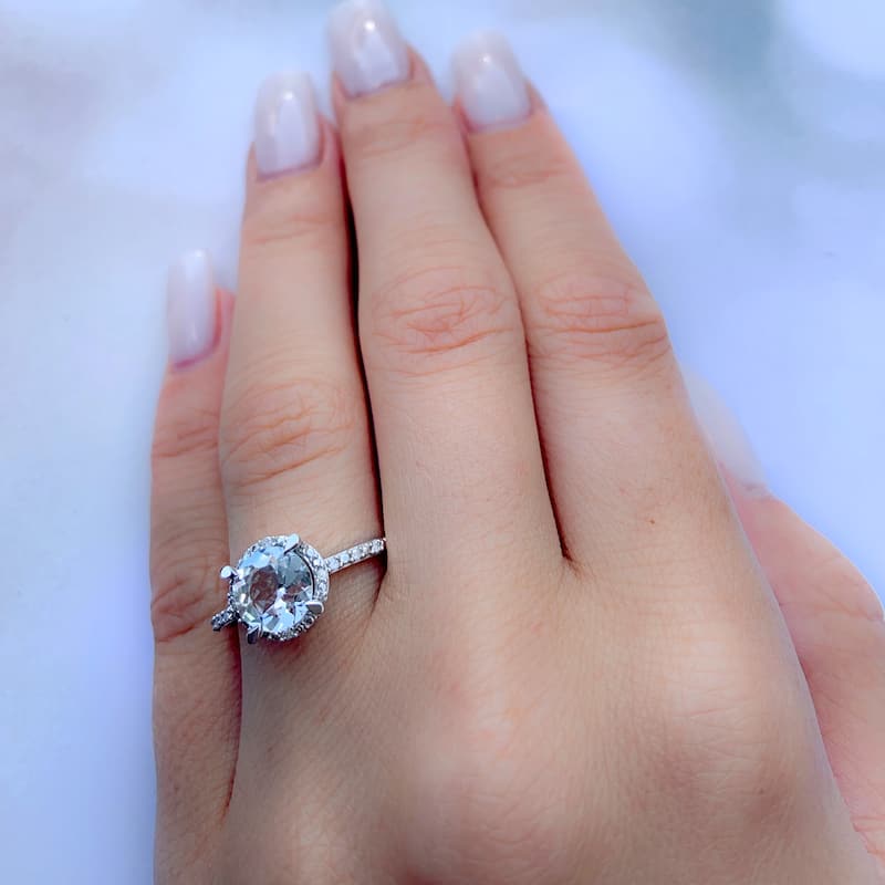 Miadora 10k White Gold Aquamarine and Diamond Accent Halo Ring - Blue