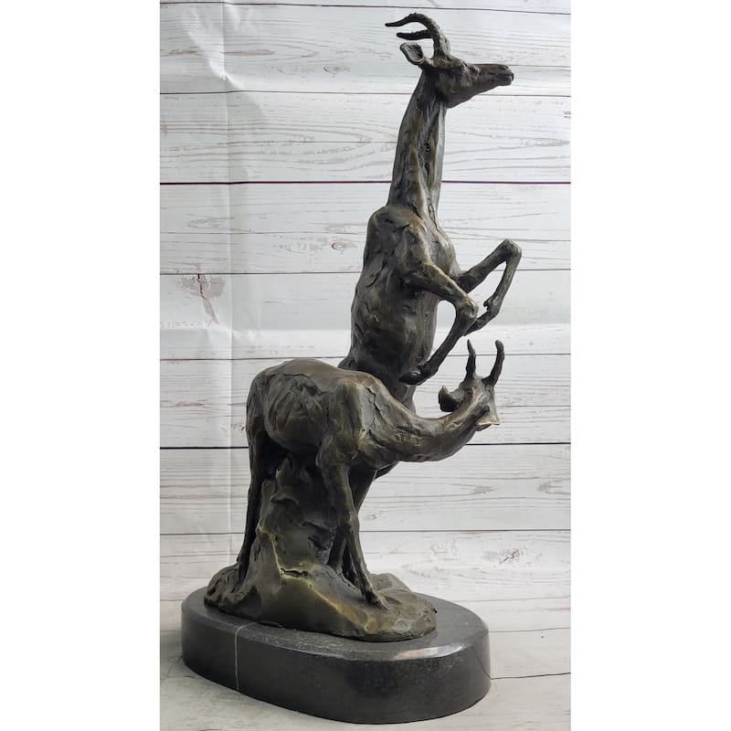 Two Gazelle Antelope Kudu Bronze Wildlife Genuine Bronze Sculpture Figurine