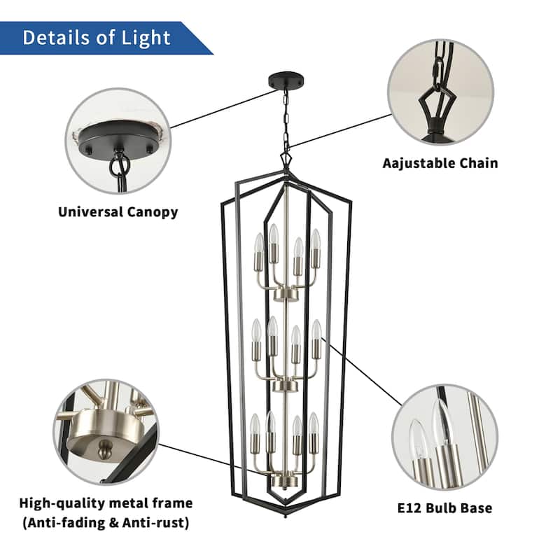 12-Lights Geometric Chandeliers black Kitchen Pendant Lamp