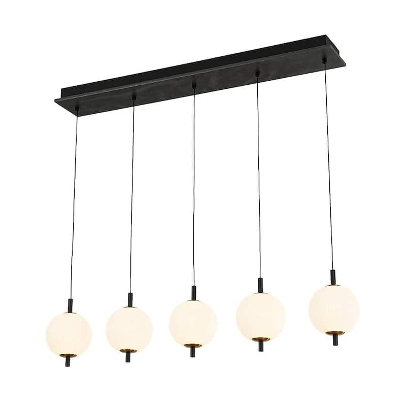 Modern 5-Light Kitchen Island Pendant with Ribbed Acrylic Globe Shade - Matte Black