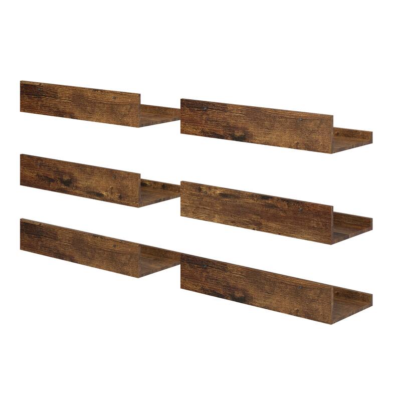 Homy Casa U-Shaped Wall-Mounted Floating Shelf Set of 6, Black & BR
