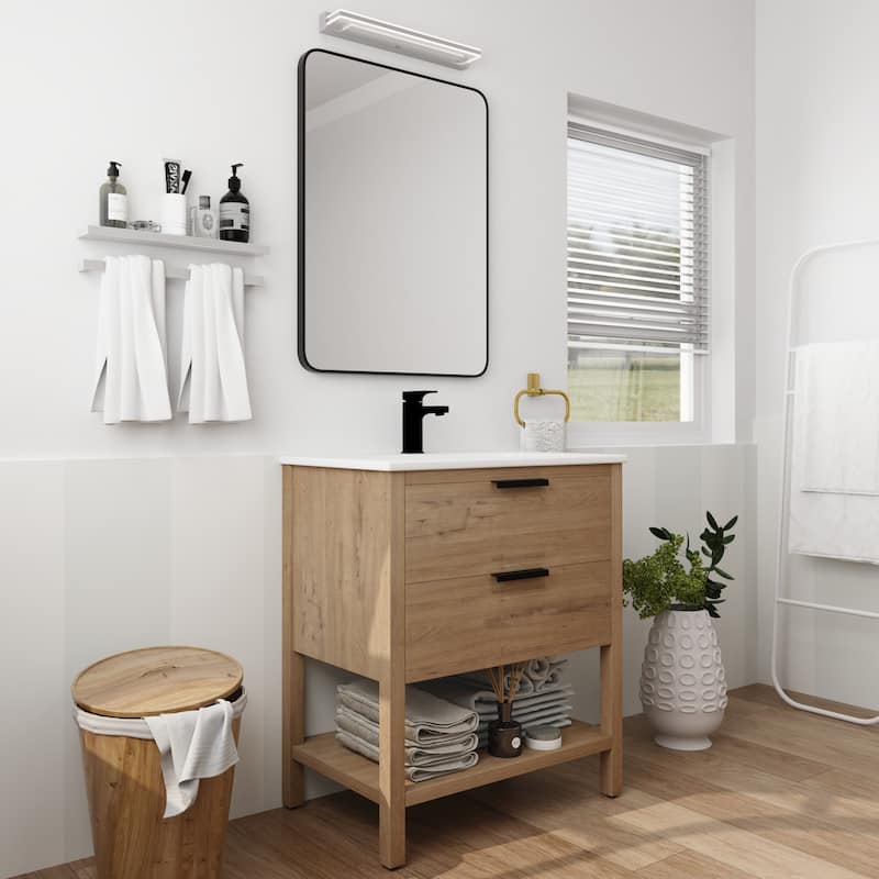 30 Inch Bathroom Vanity Plywood With 2 Drawers - Imitative Oak
