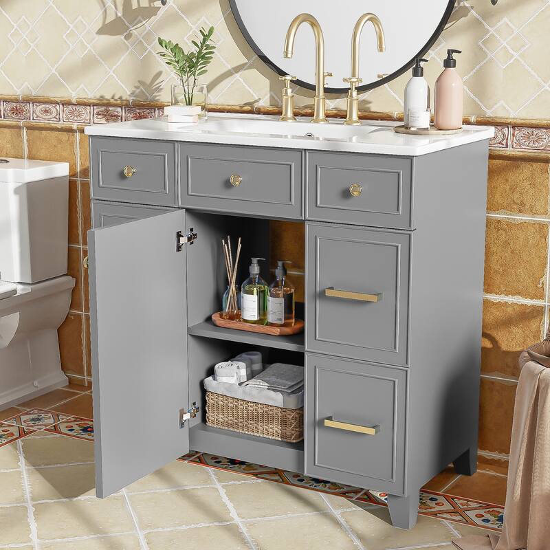 Sophisticated Bathroom Vanity with Abundant Storage and Durable Construction