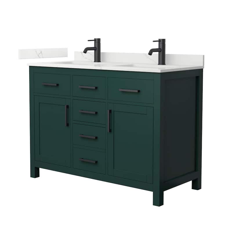Wyndham Collection WCG2424-48D-QTZ-UNSMXX Beckett 48" Free Standing - Green / Giotto Quartz Top / Matte Black Hardware