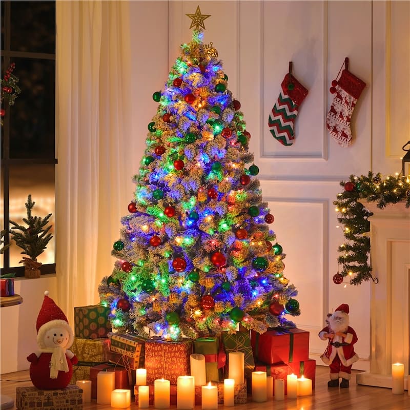 Yaheetech Pre-lit 4.5ft/6ft/7/5ft/9ft Flocked Artificial Christmas Tree with Foldable Stand, Green