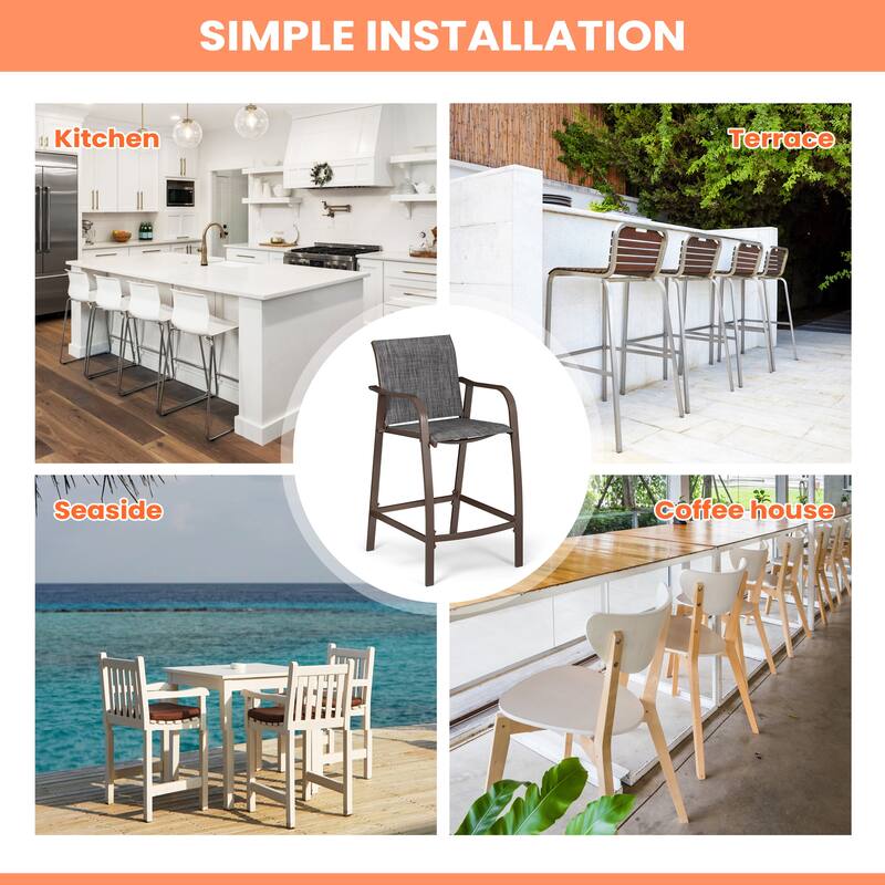 Pellebant Outdoor Patio Aluminum Counter Height Bar Stools - 21.7"widex25.6"deepx43.7"high