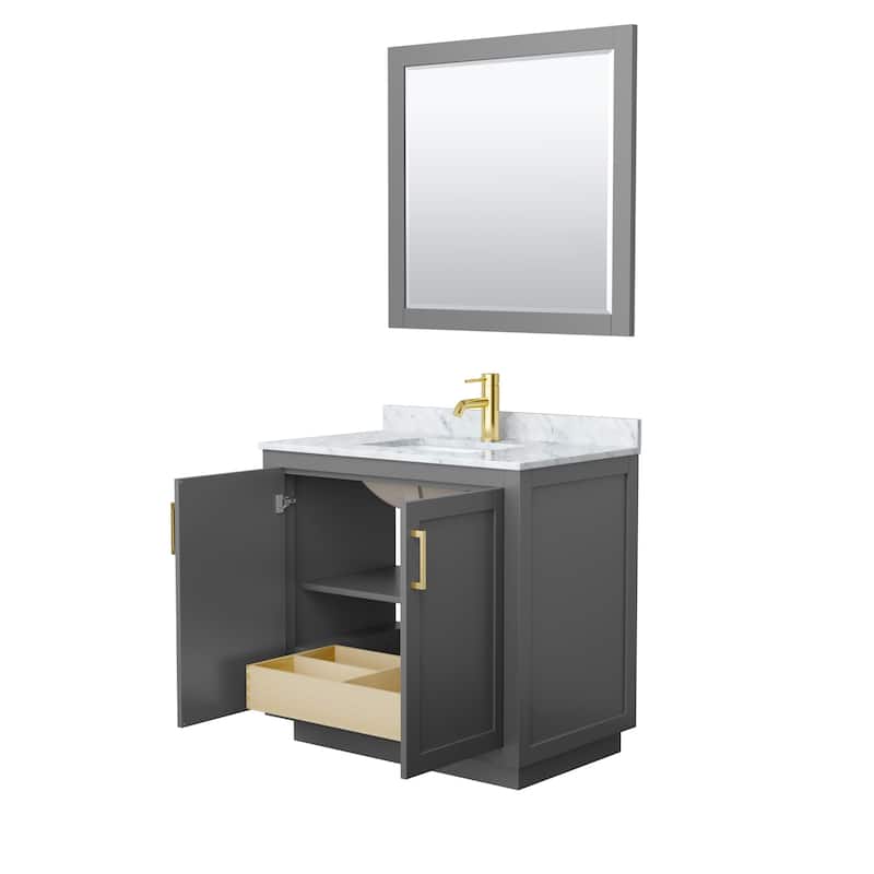Miranda Single Vanity Set, White Carrara Marble Top, 34-Inch Mirror