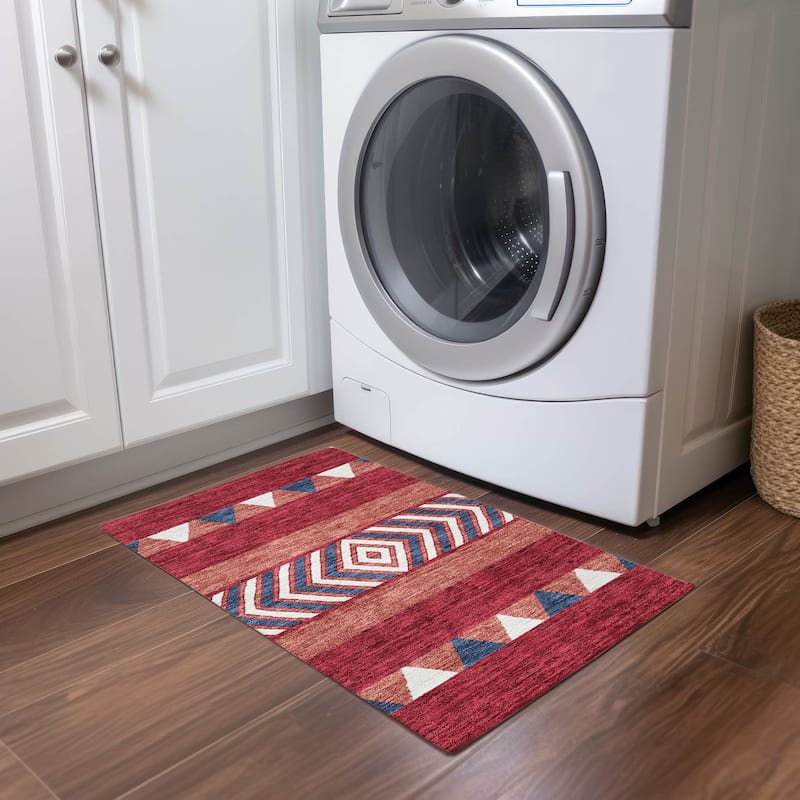 Machine Washable Indoor/ Outdoor Global Boho Chantille Rug
