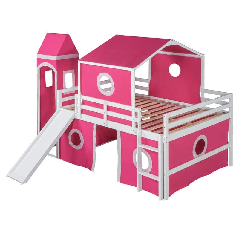 Full Size Loft Bed with Slide, Tent and Tower