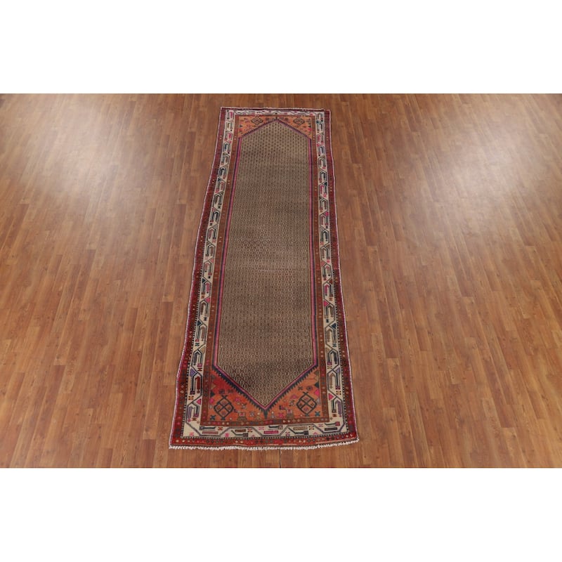 Brown Koliaei Vintage Persian Runner Rug Hand-Knotted Wool Carpet - 3'9" x 11'5"