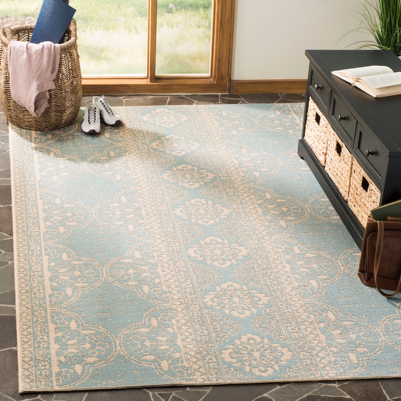 SAFAVIEH Linden Aysel Indoor/ Outdoor Waterproof Patio Backyard Rug - 9' x 12' - Cream/Aqua