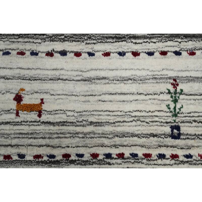Hand Knotted Oriental 100% Wool Carpet Tribal Animal Pictorial Beige & Ivories Gabbeh Area Rug - 9' 10'' X 7' 11''