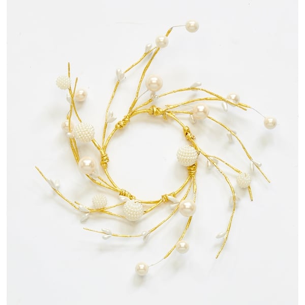 slide 2 of 4, 3.25" Pearl White Berry and Pip Candle Ring with Gold Wire, Set of 4 - 6