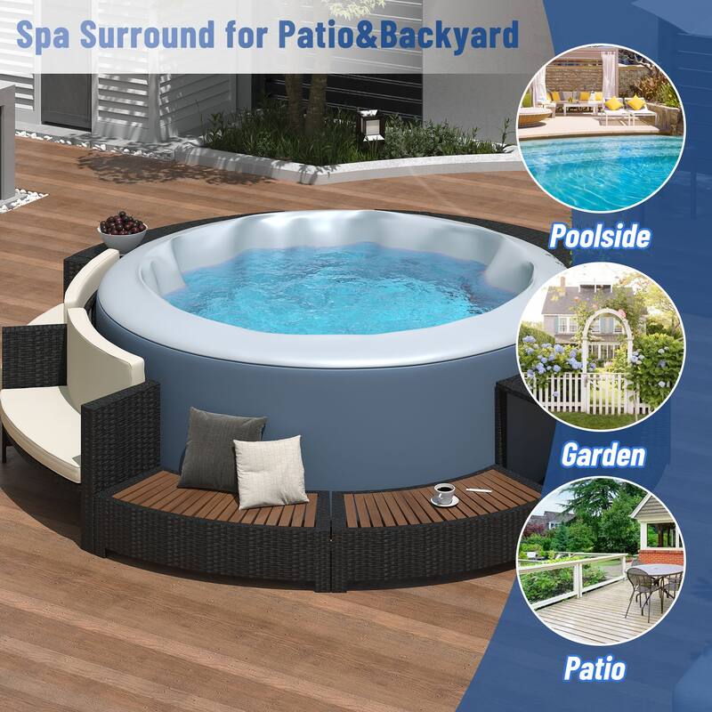 Outdoor Patio Rattan Spa Surround Frame Sofa Set with Storage Spaces, Bench and Cushions