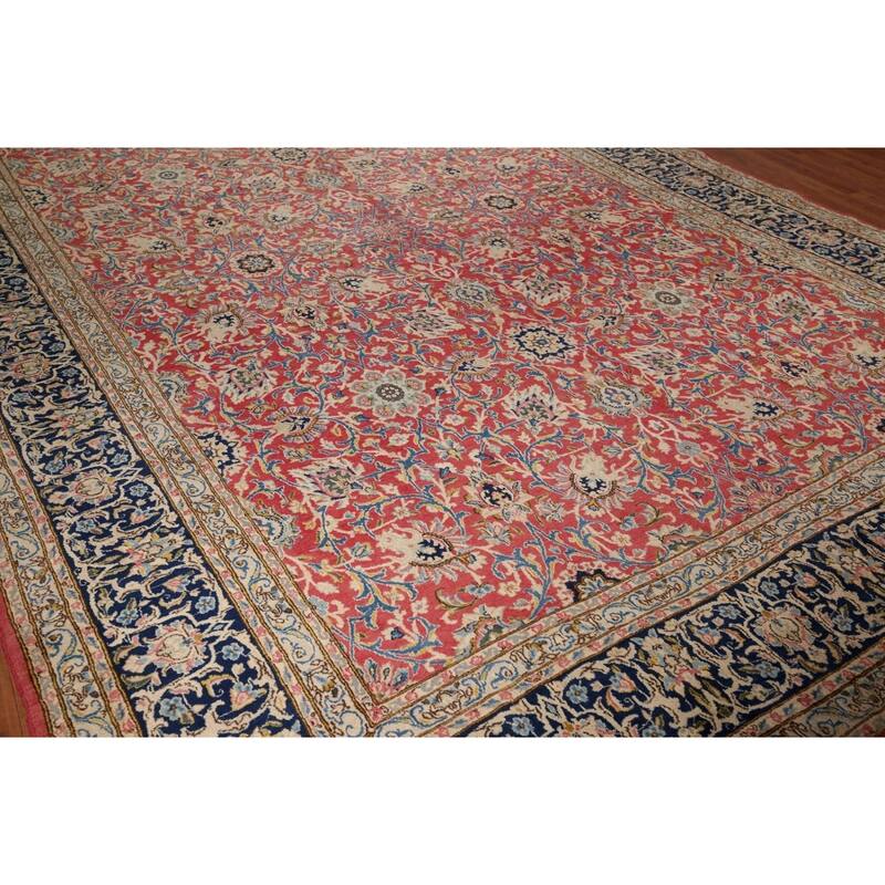 Vegetable Dye Kerman Large Vintage Persian Rug Handmade Wool Carpet - 9'9" x 13'9"