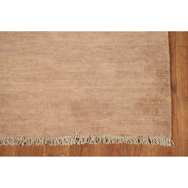 Gabbeh Modern Runner Rug Handmade Solid Brown Wool Carpet - 3'0"x 10'1"