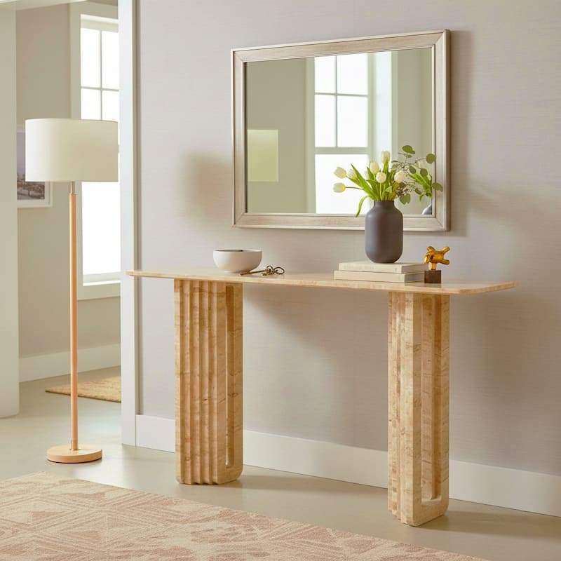 Travertine Console Table Rectangular Shape Narrow Entryway - 32" White - 54.0"