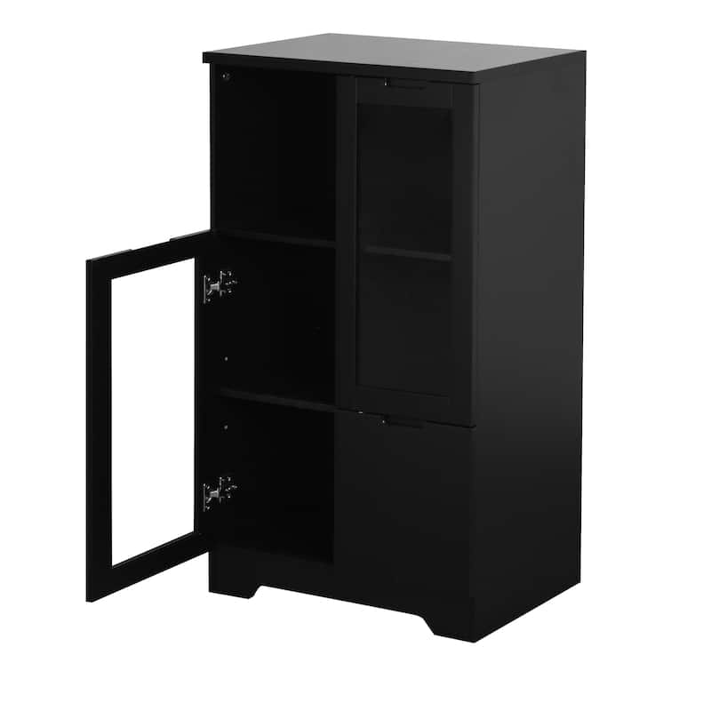 Black Multipurpose Storage Cabinet with Glass Doors Adjustable Shelf Drawer Kitchen Home Office Organizer - N/A