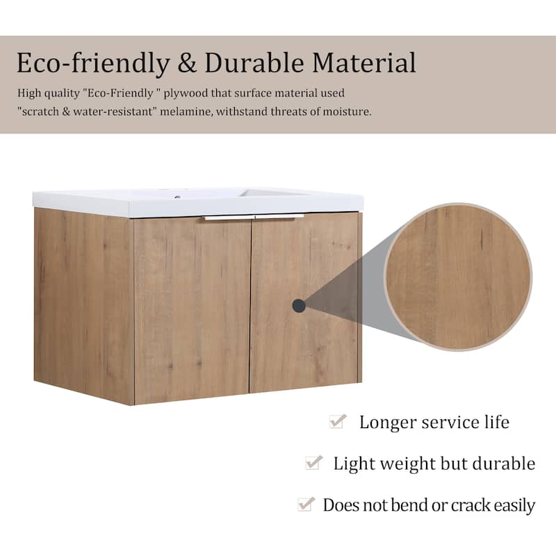 BNK 24"/30"/36" Single Sink Bathroom Vanity with Soft Close Door, Modern Floating Vanity