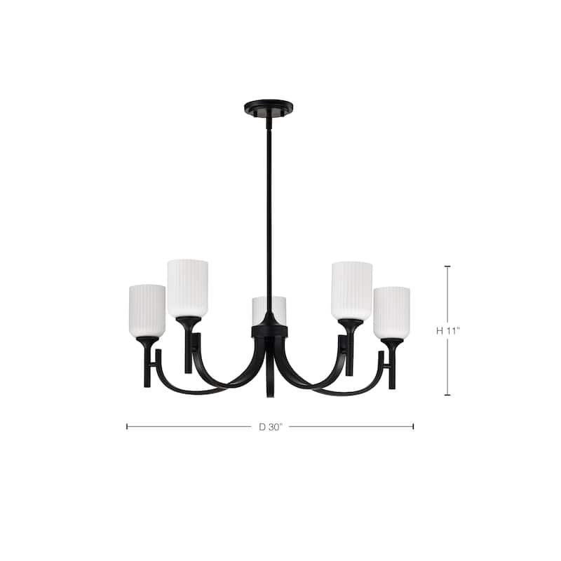 Solara 5 Light Chandelier Matte Black Finish Frosted Ribbed Glass - Matte Black