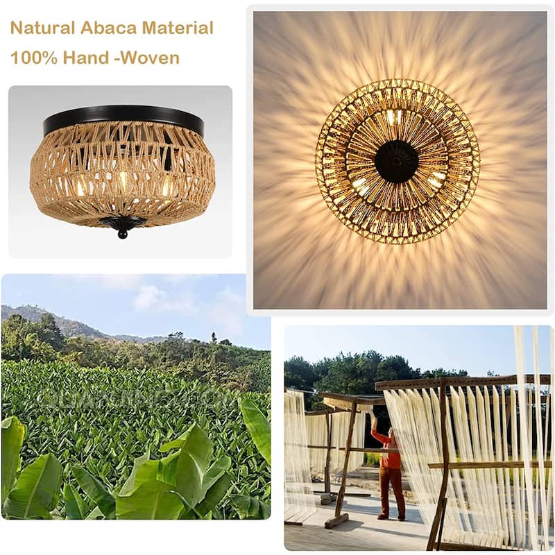 3-Lights Rattan Flush Pendant Light