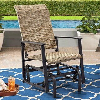 EROMMY Outdoor Glider Chair, Rattan Weaved Patio Rocking Chair with ...