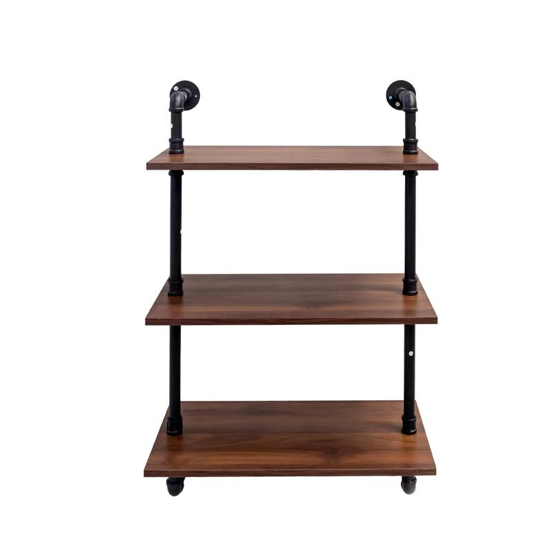 GDFStudio - Sara Industrial Wall-Mounted 3-Tier and 2-Tier Wood & Metal Floating Shelves