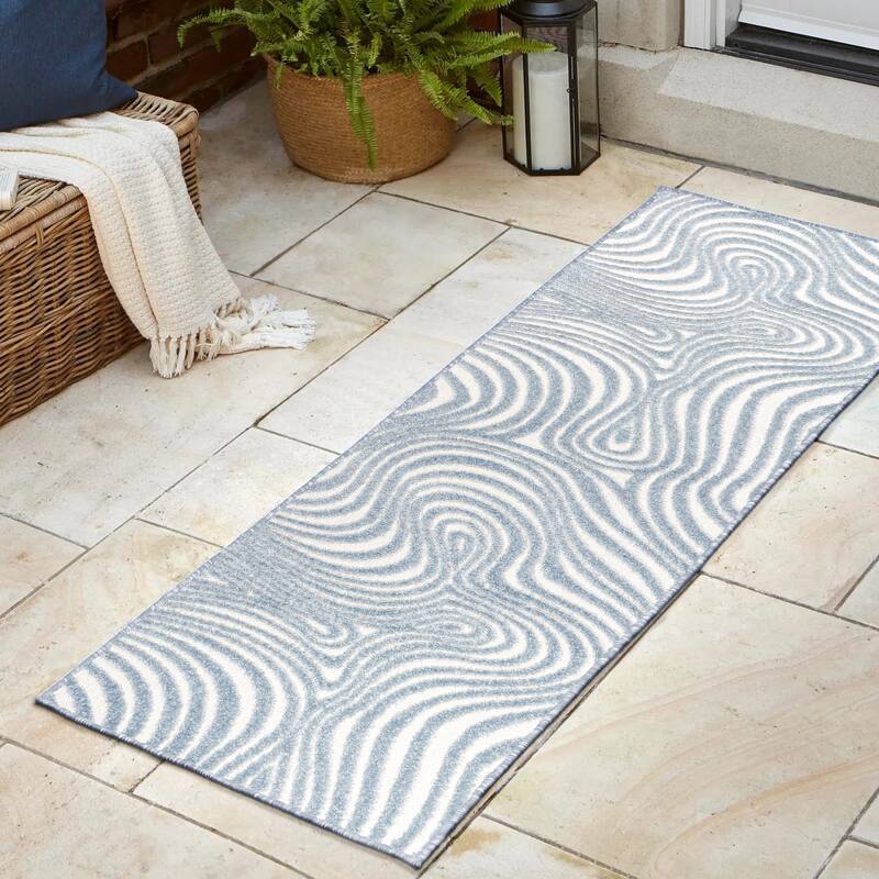 JONATHAN Y Nordby Abstract Groovy Striped Light Blue/Ivory Area Rug