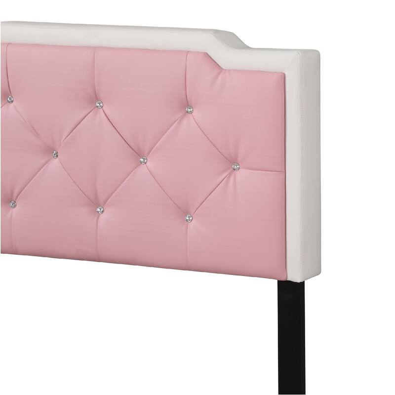 Upholstered Jewel Tufted Twin Panel Bed - 81" - White and Pink